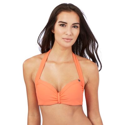 Mantaray Orange textured overlapping zig zag halter neck bikini top